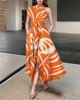 Shoulder printing sleeveless fashion dress for women
