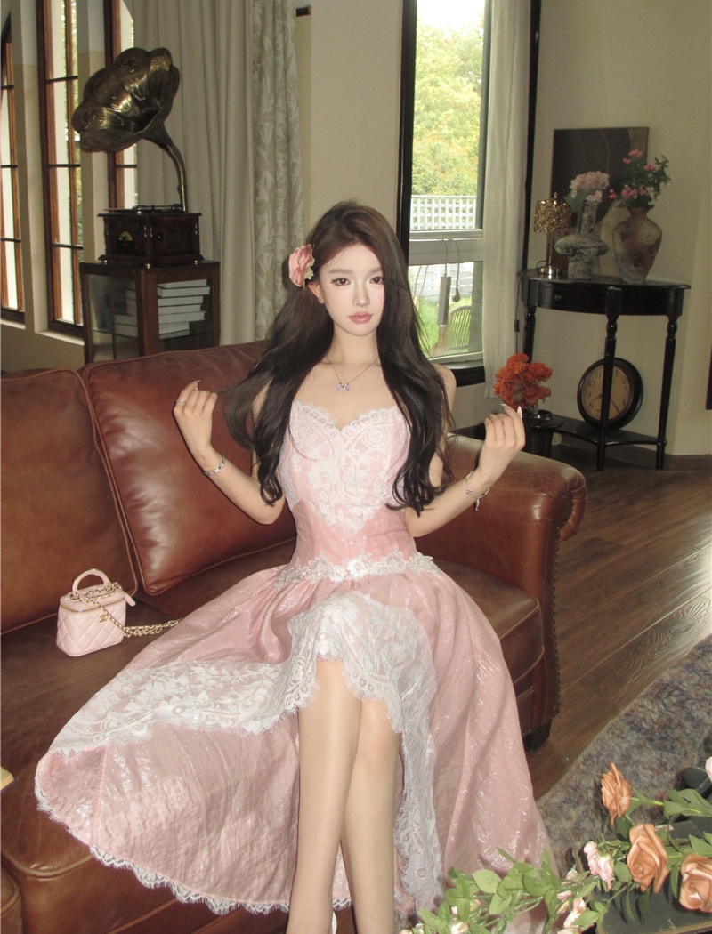 Pinched waist lady dress seaside long dress for women