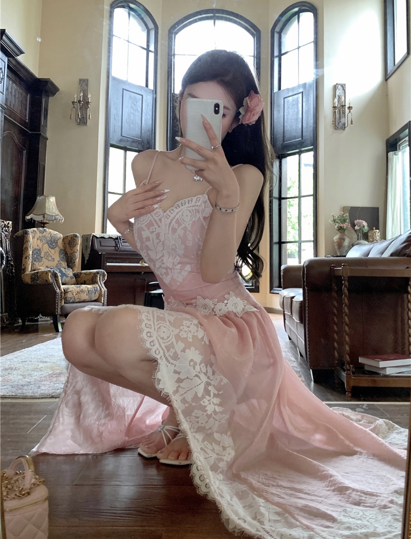 Pinched waist lady dress seaside long dress for women
