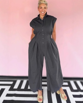 Casual buckle jumpsuit lapel pockets work clothing