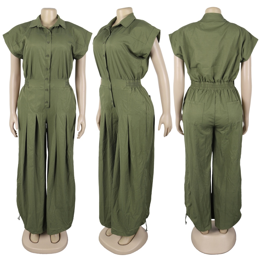 Casual buckle jumpsuit lapel pockets work clothing