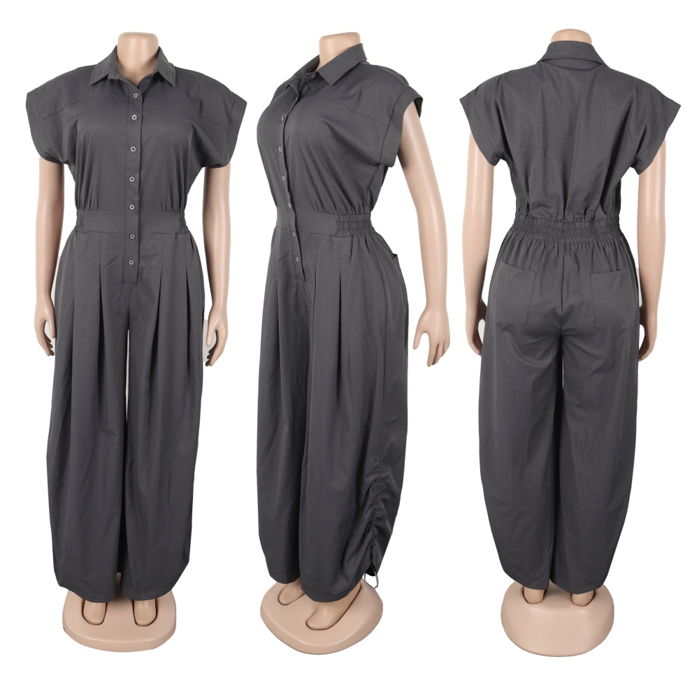 Casual buckle jumpsuit lapel pockets work clothing