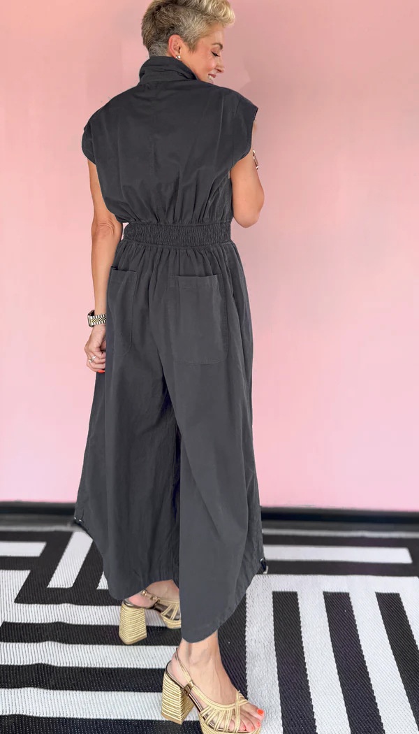 Casual buckle jumpsuit lapel pockets work clothing