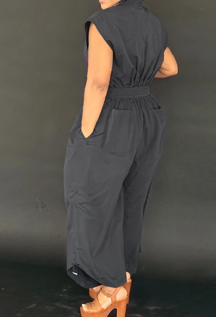 Casual buckle jumpsuit lapel pockets work clothing