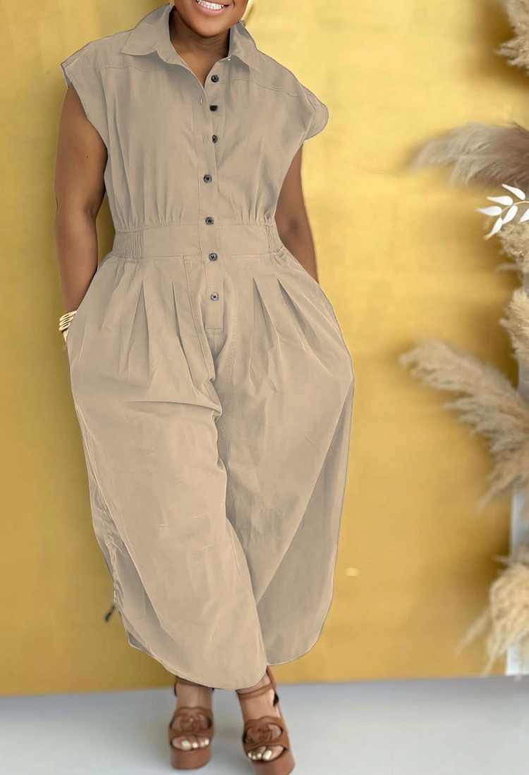 Casual buckle jumpsuit lapel pockets work clothing