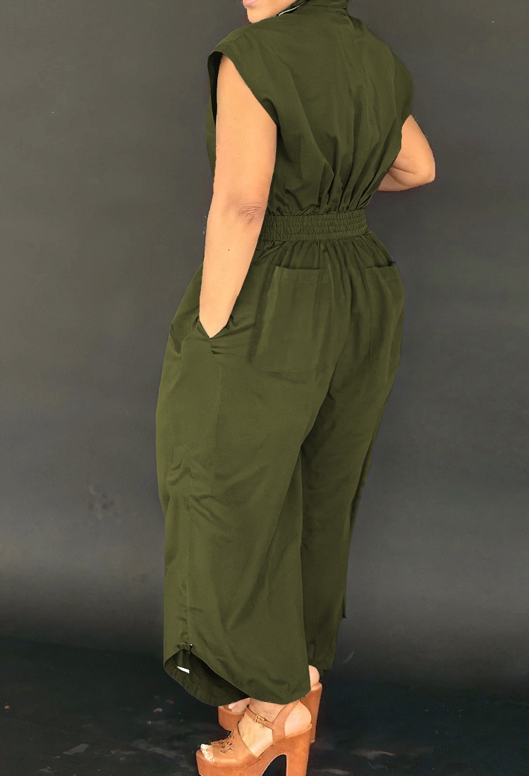 Casual buckle jumpsuit lapel pockets work clothing