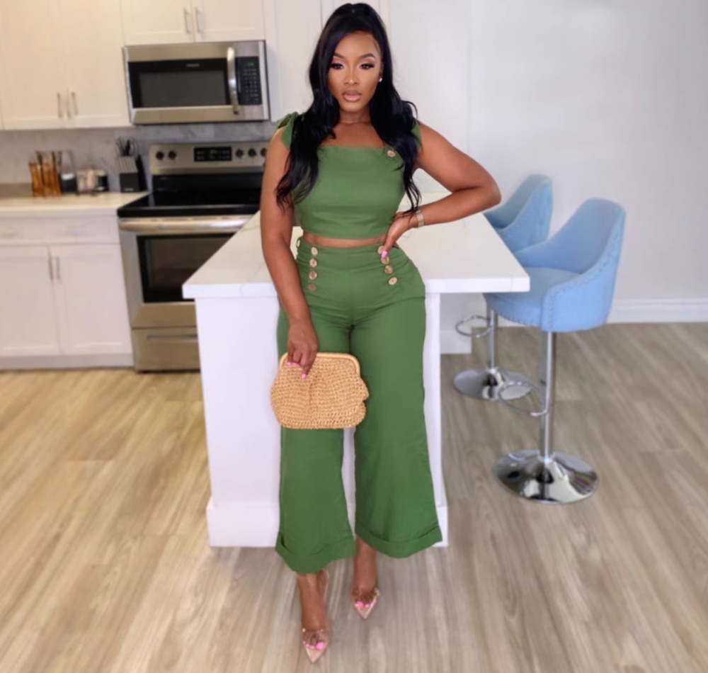 Commuting elegant slim bandage wide leg pants 2pcs set