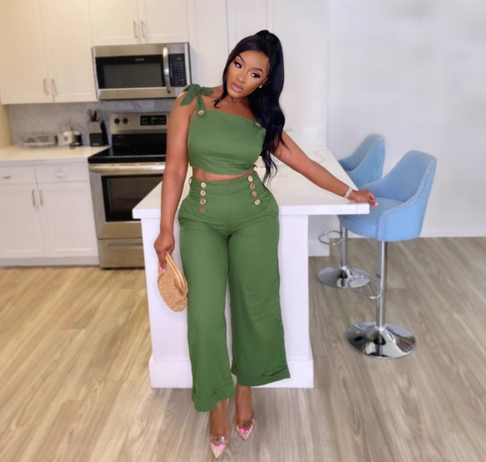 Commuting elegant slim bandage wide leg pants 2pcs set