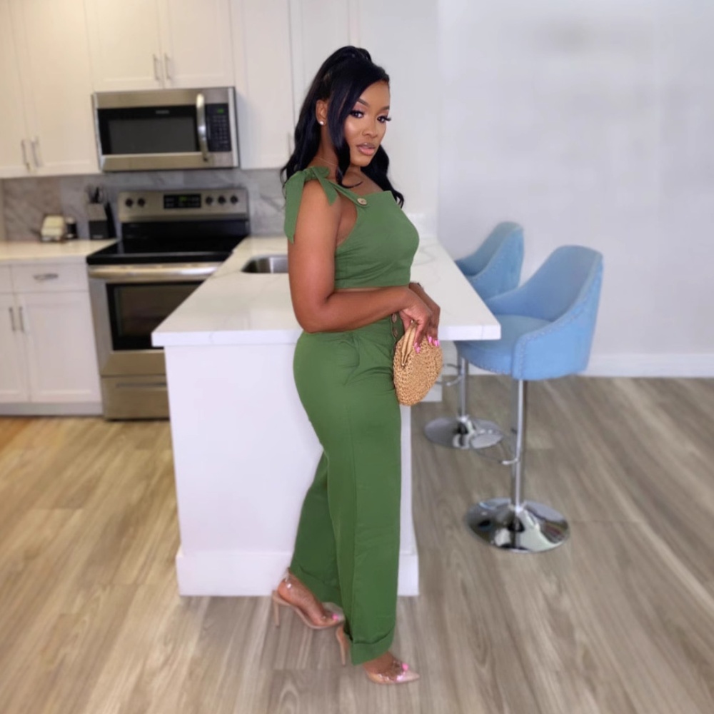 Commuting elegant slim bandage wide leg pants 2pcs set