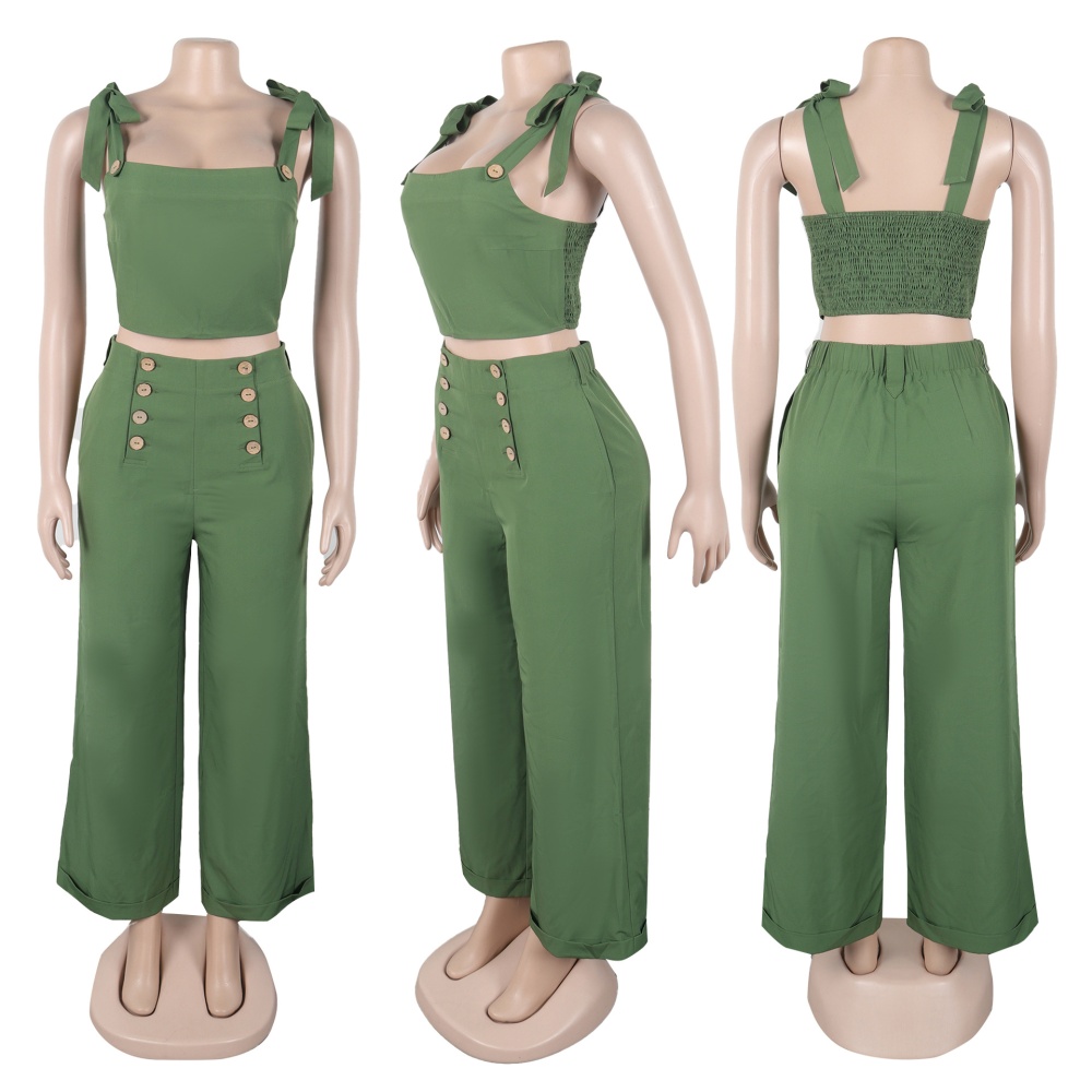 Commuting elegant slim bandage wide leg pants 2pcs set