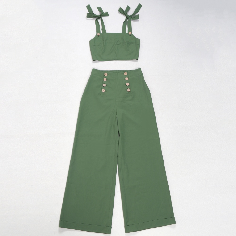 Commuting elegant slim bandage wide leg pants 2pcs set