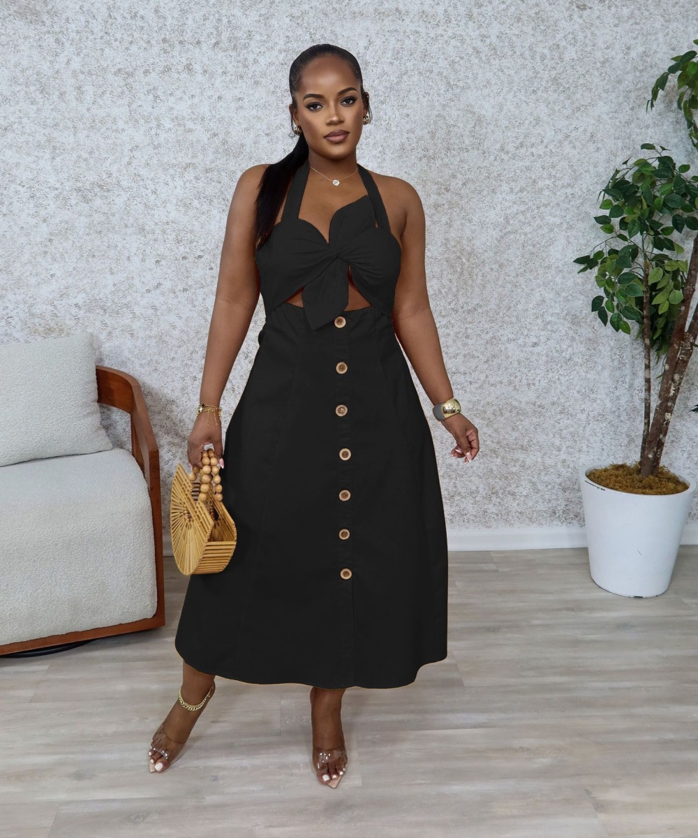 Elegant halter commuting pure European style dress