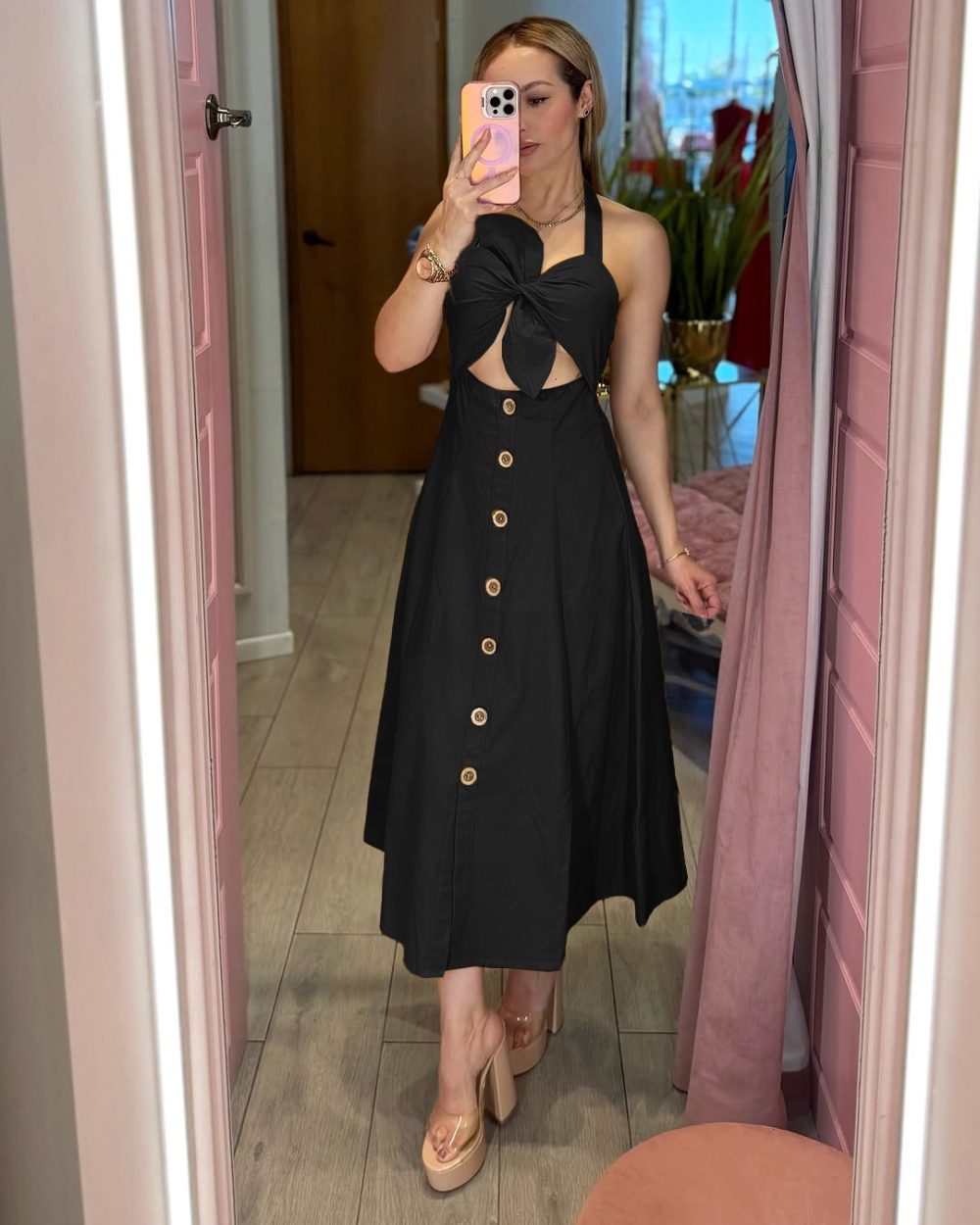 Elegant halter commuting pure European style dress