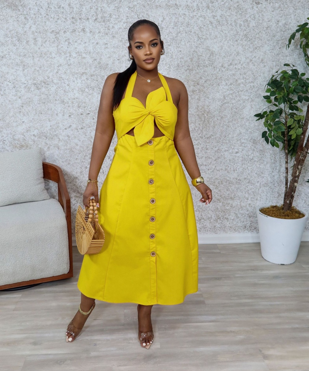 Elegant halter commuting pure European style dress
