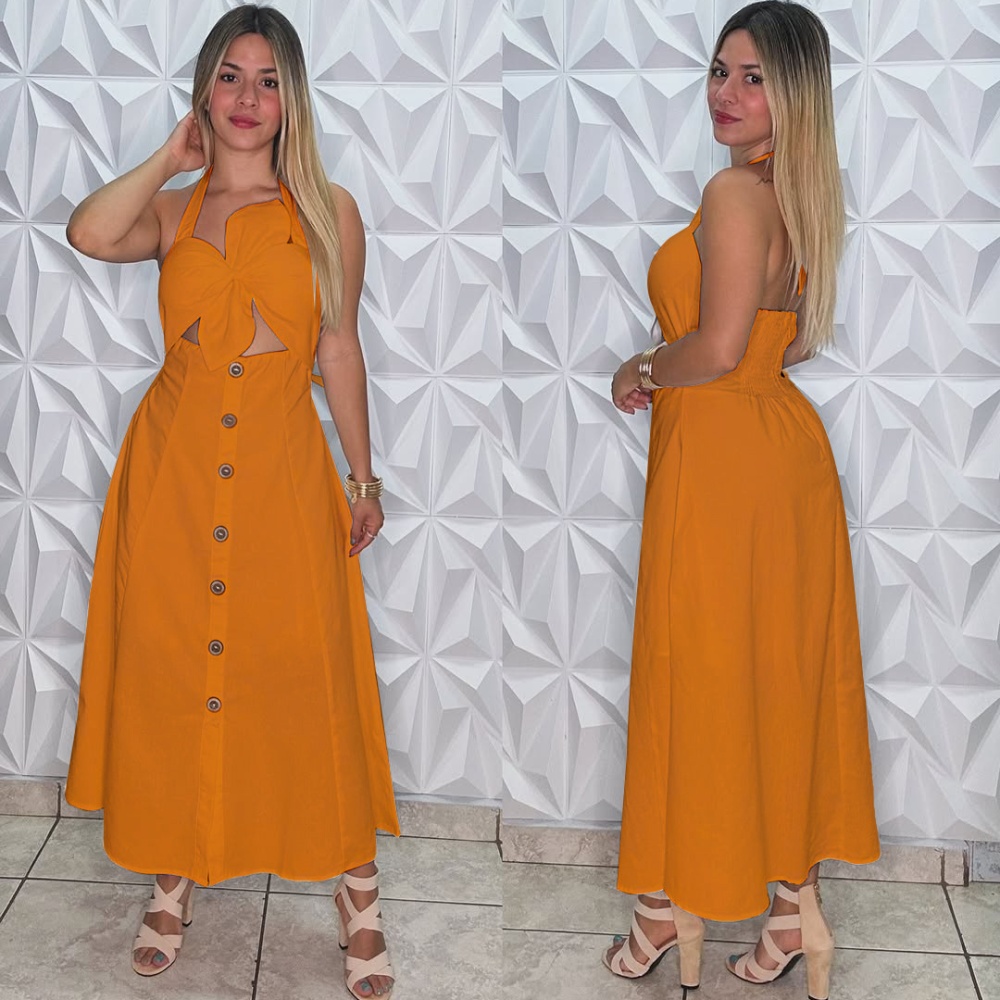 Elegant halter commuting pure European style dress