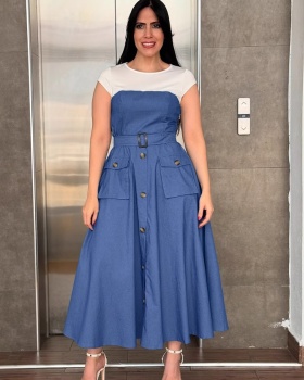 Mixed colors denim dress commuting work clothing