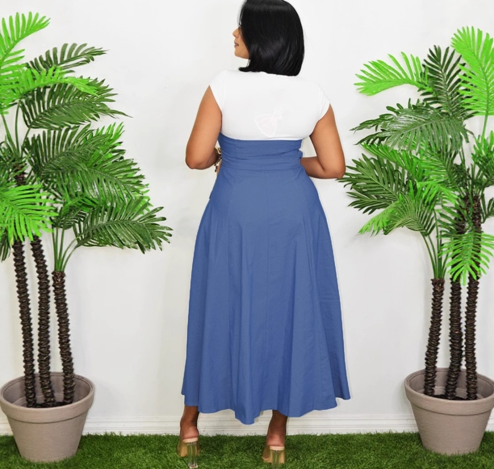 Mixed colors denim dress commuting work clothing