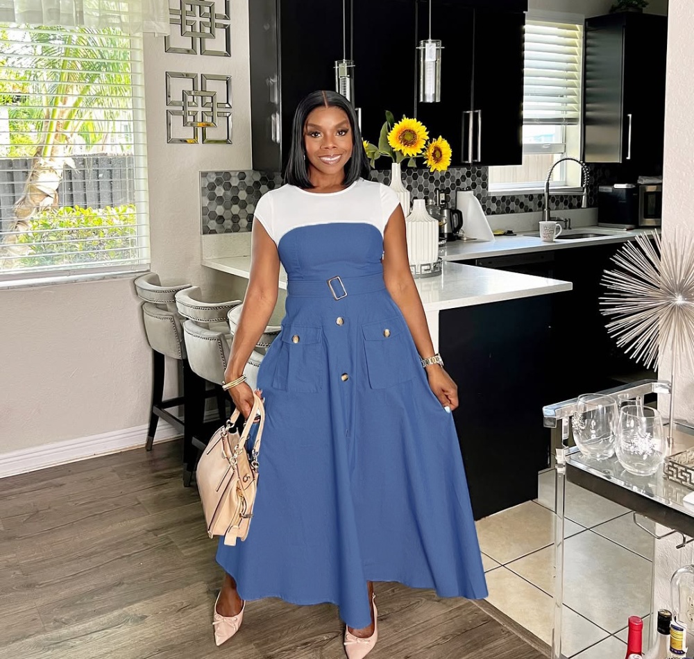 Mixed colors denim dress commuting work clothing