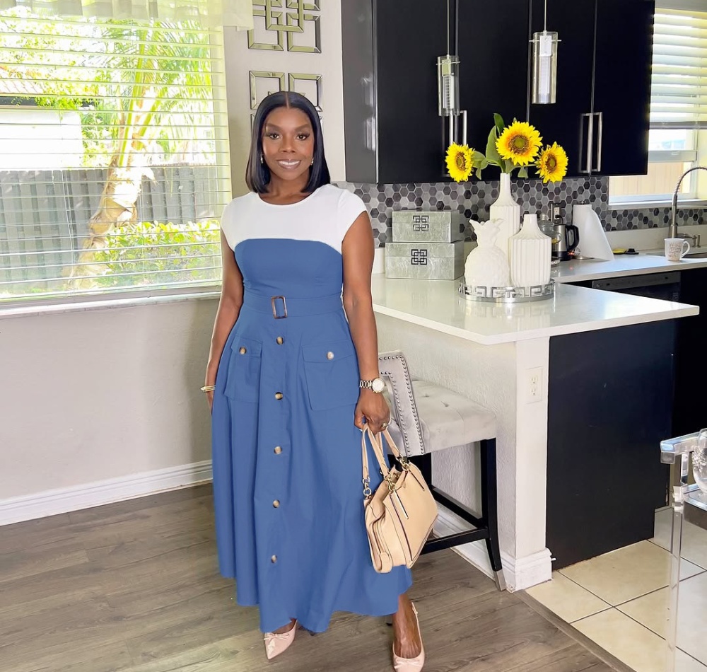 Mixed colors denim dress commuting work clothing