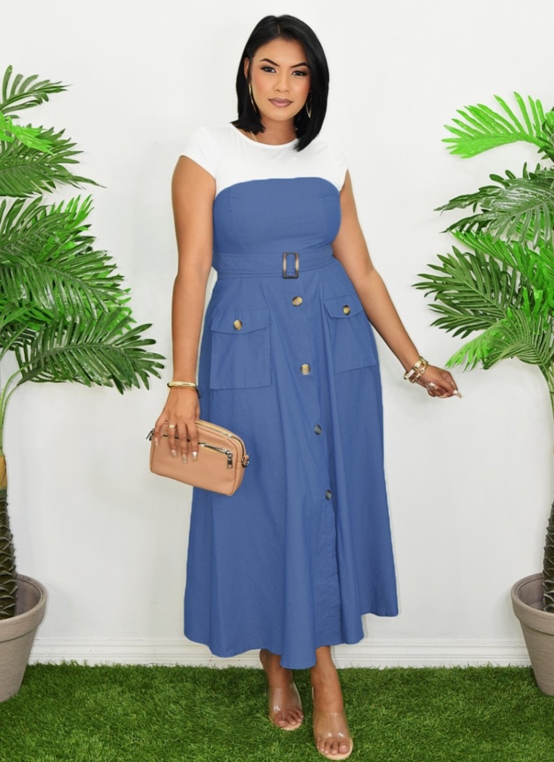 Mixed colors denim dress commuting work clothing