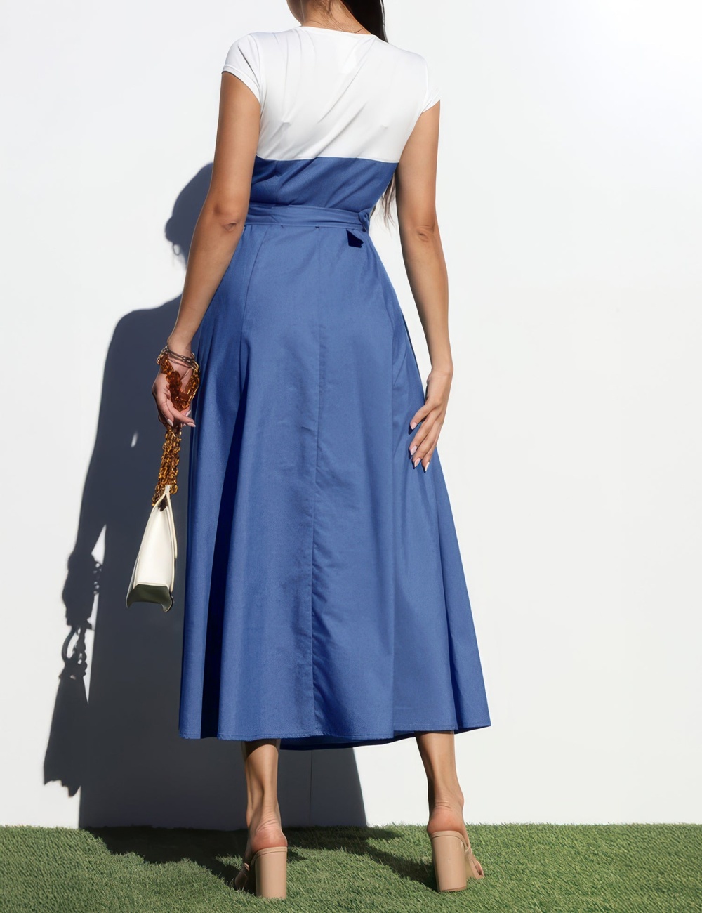Mixed colors denim dress commuting work clothing