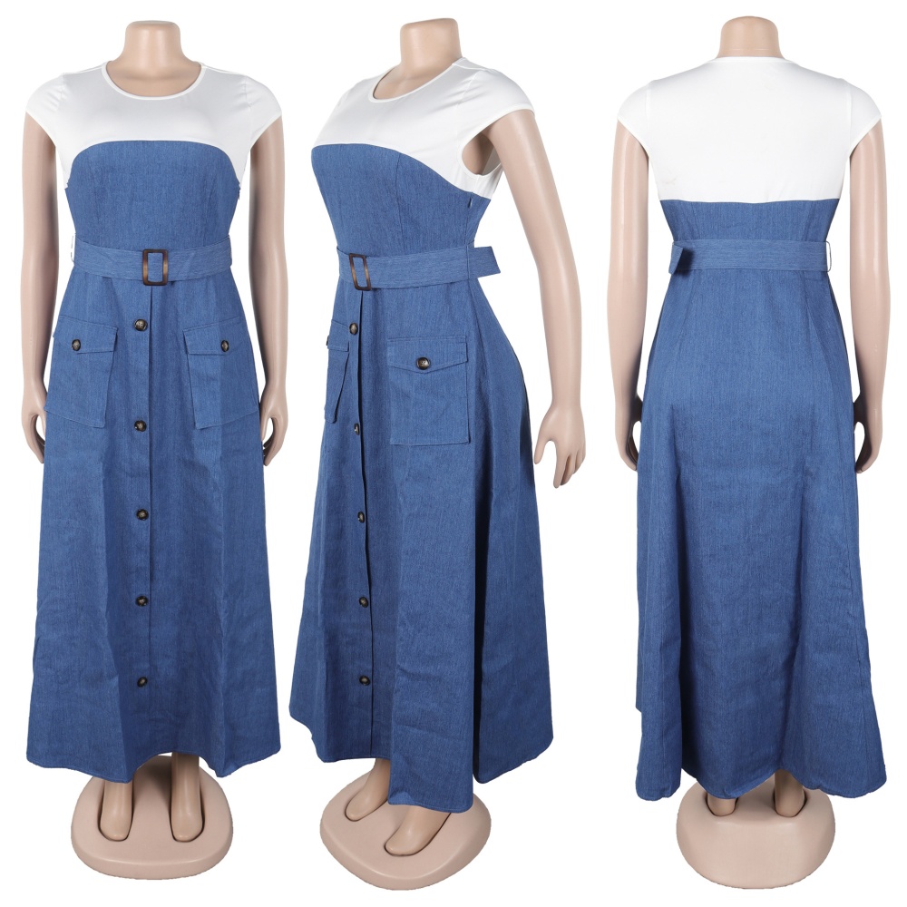 Mixed colors denim dress commuting work clothing