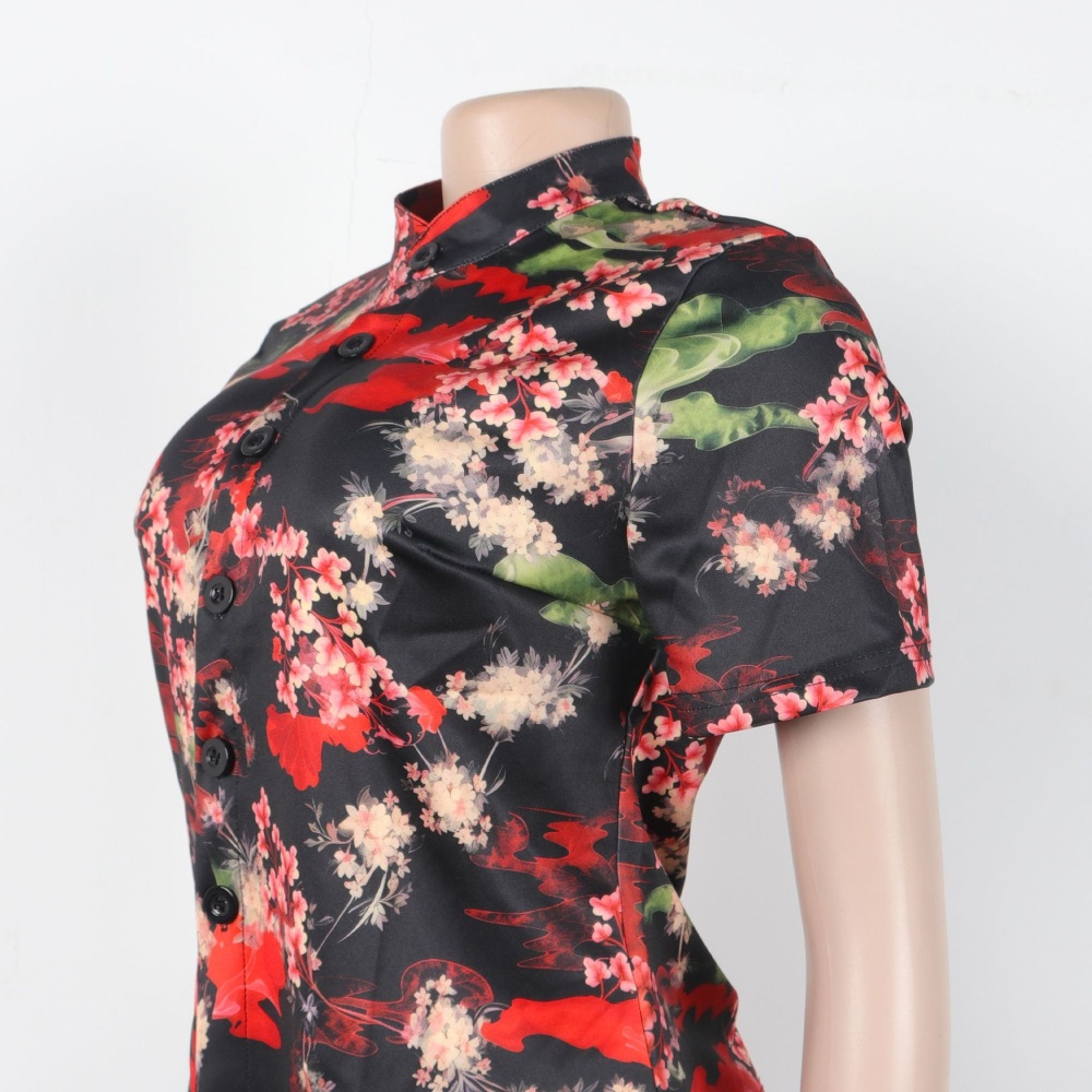 Short sleeve printing long pants Casual lapel shirt 2pcs set