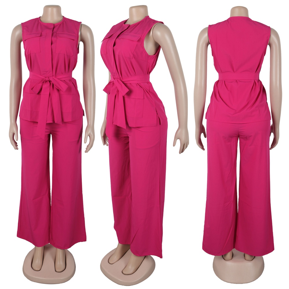 Commuting bandage cardigan sleeveless wide leg pants 2pcs set