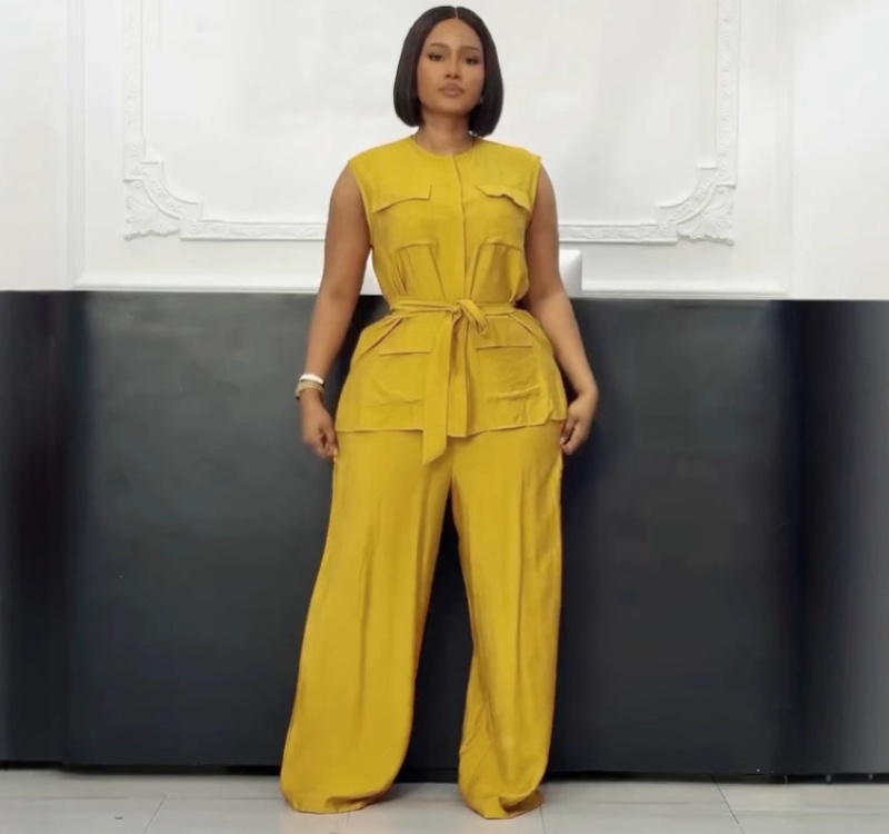 Commuting bandage cardigan sleeveless wide leg pants 2pcs set