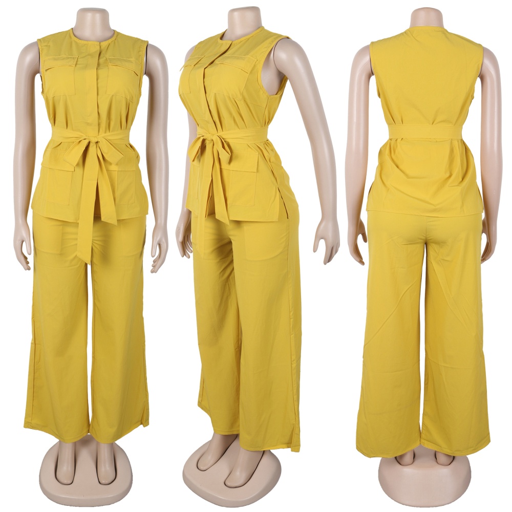 Commuting bandage cardigan sleeveless wide leg pants 2pcs set