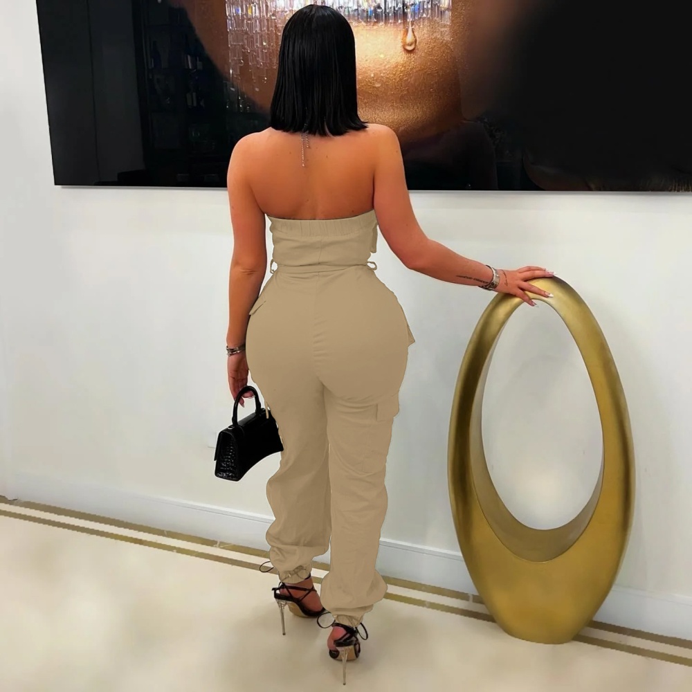Wrapped chest Casual work clothing many pocket jumpsuit