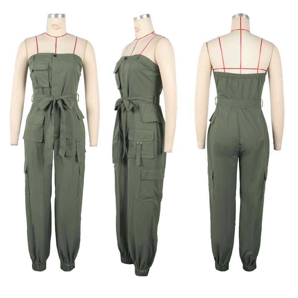 Wrapped chest Casual work clothing many pocket jumpsuit