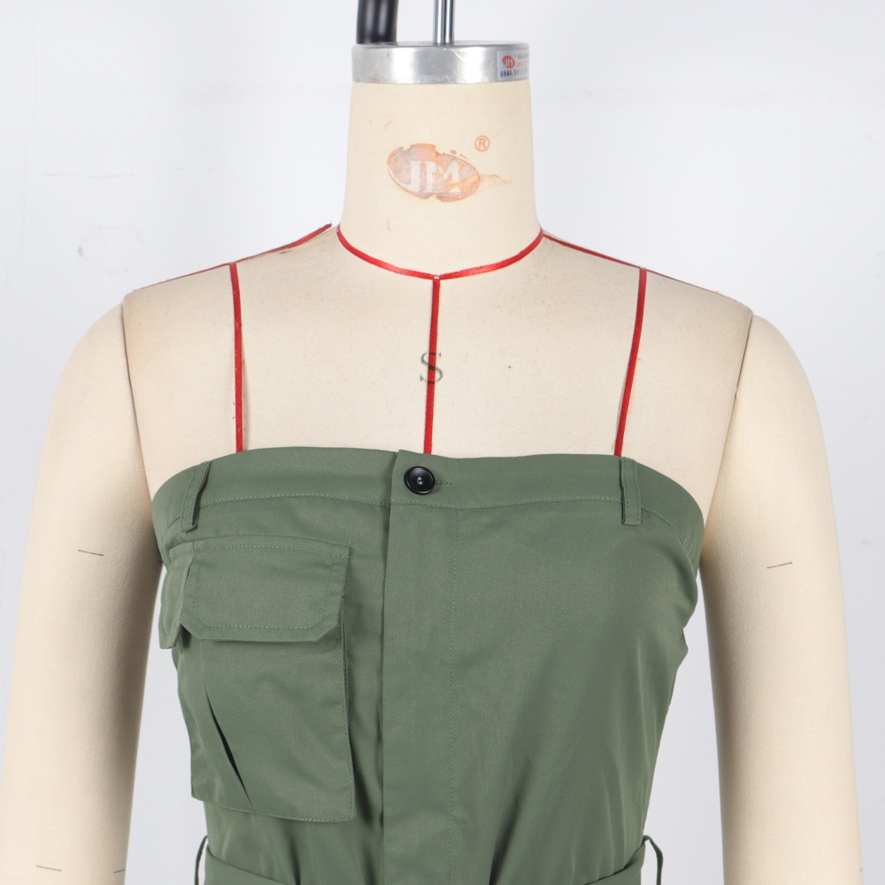 Wrapped chest Casual work clothing many pocket jumpsuit