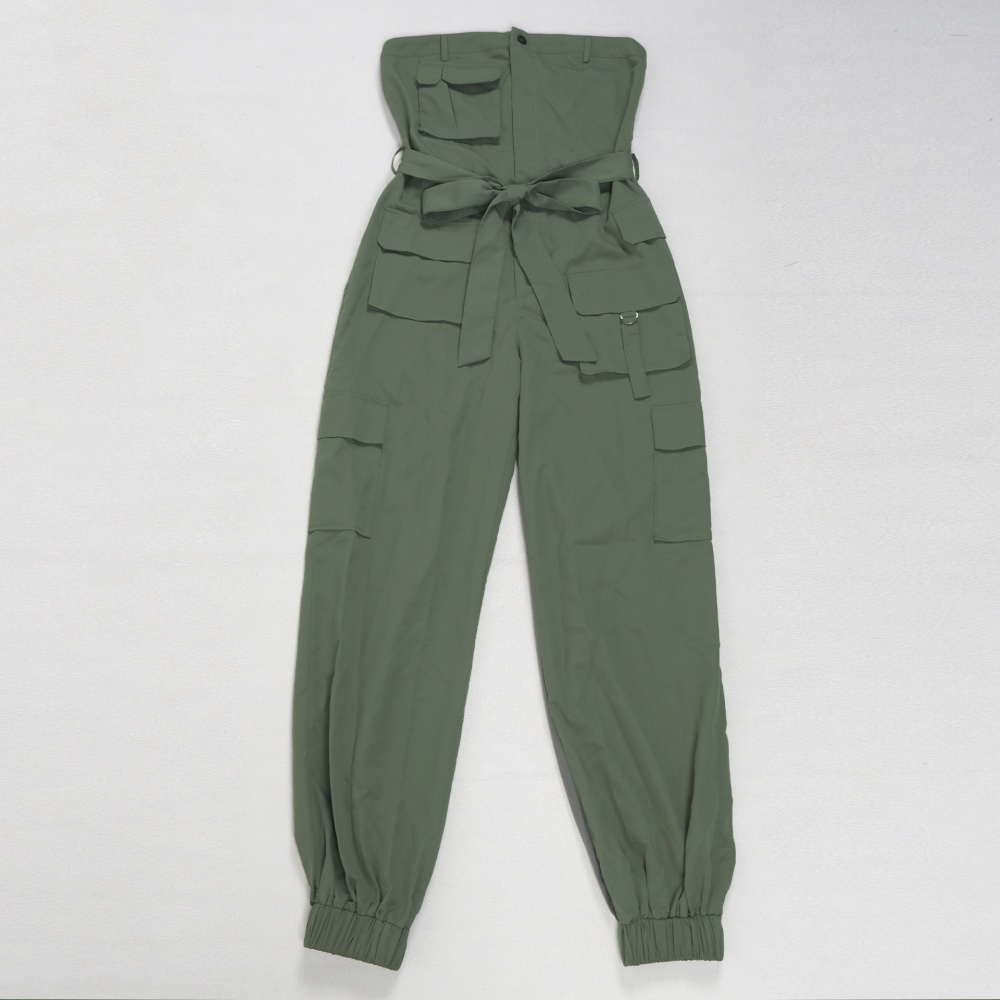 Wrapped chest Casual work clothing many pocket jumpsuit