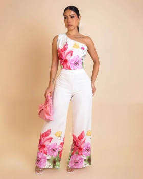 Elasticity commuting wide leg pants 2pcs set