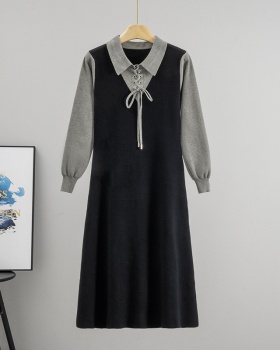 Tender lapel jumpsuit knitted sweater dress