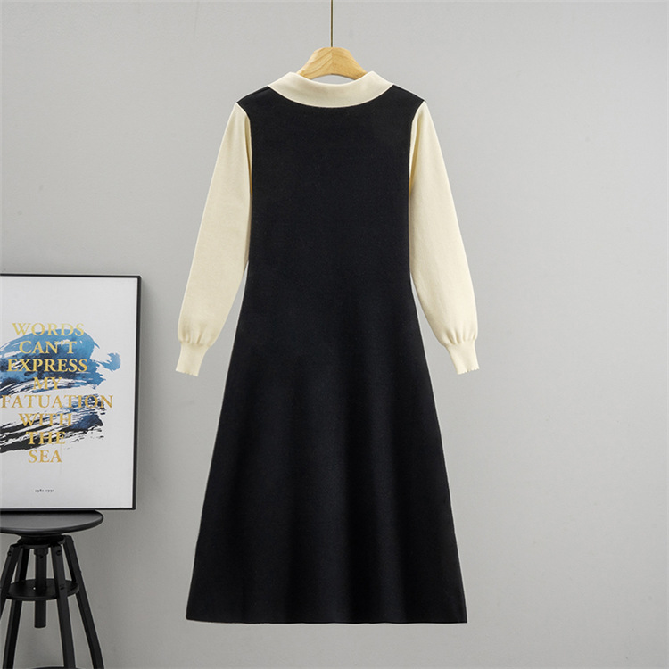 Tender lapel jumpsuit knitted sweater dress