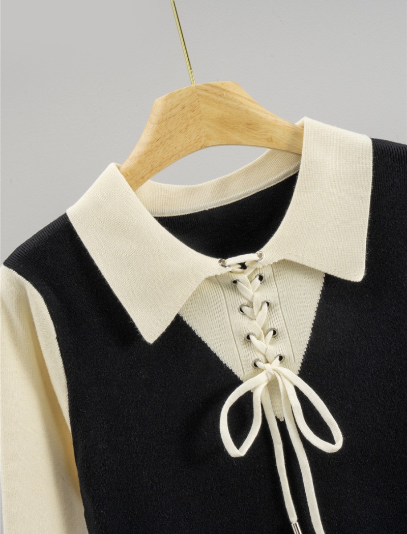 Tender lapel jumpsuit knitted sweater dress