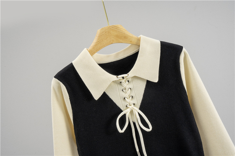 Tender lapel jumpsuit knitted sweater dress