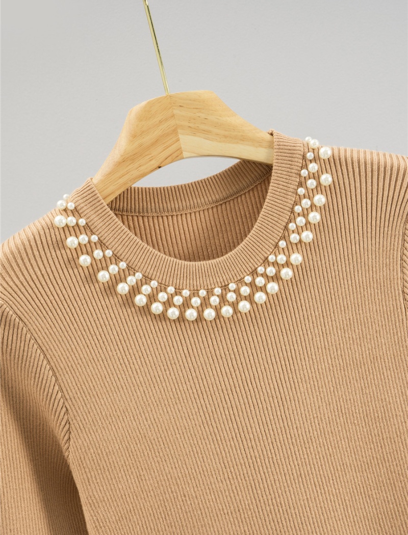 Jacquard beading dress round neck long dress for women