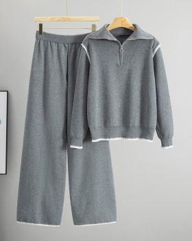 Half zip autumn and winter pullover sweater 2pcs set