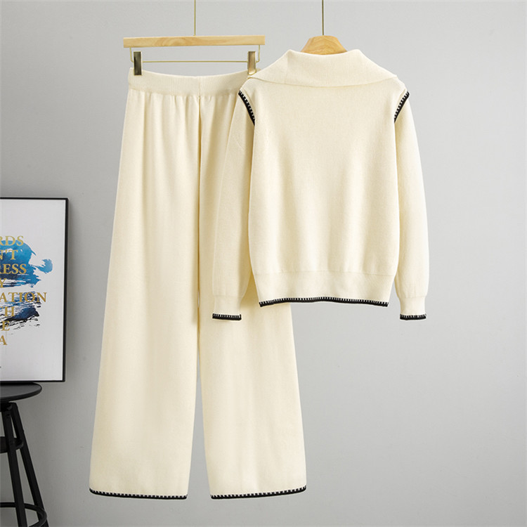 Half zip autumn and winter pullover sweater 2pcs set