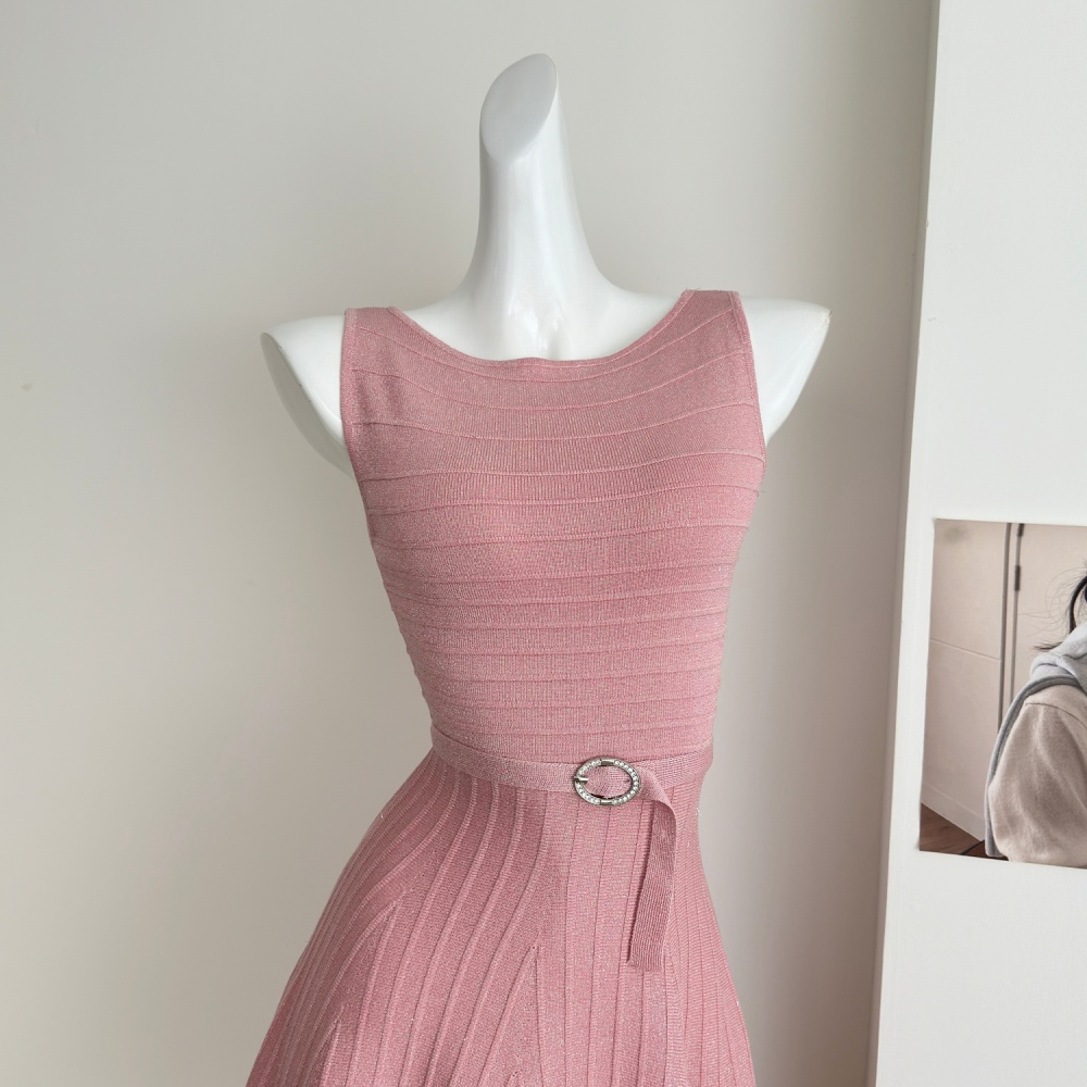 Knitted fashion dress pit stripe sleeveless dress