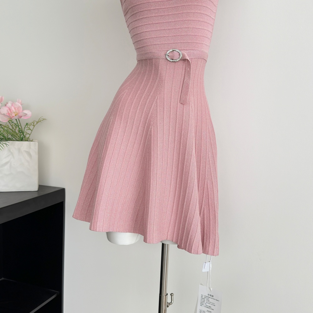 Knitted fashion dress pit stripe sleeveless dress