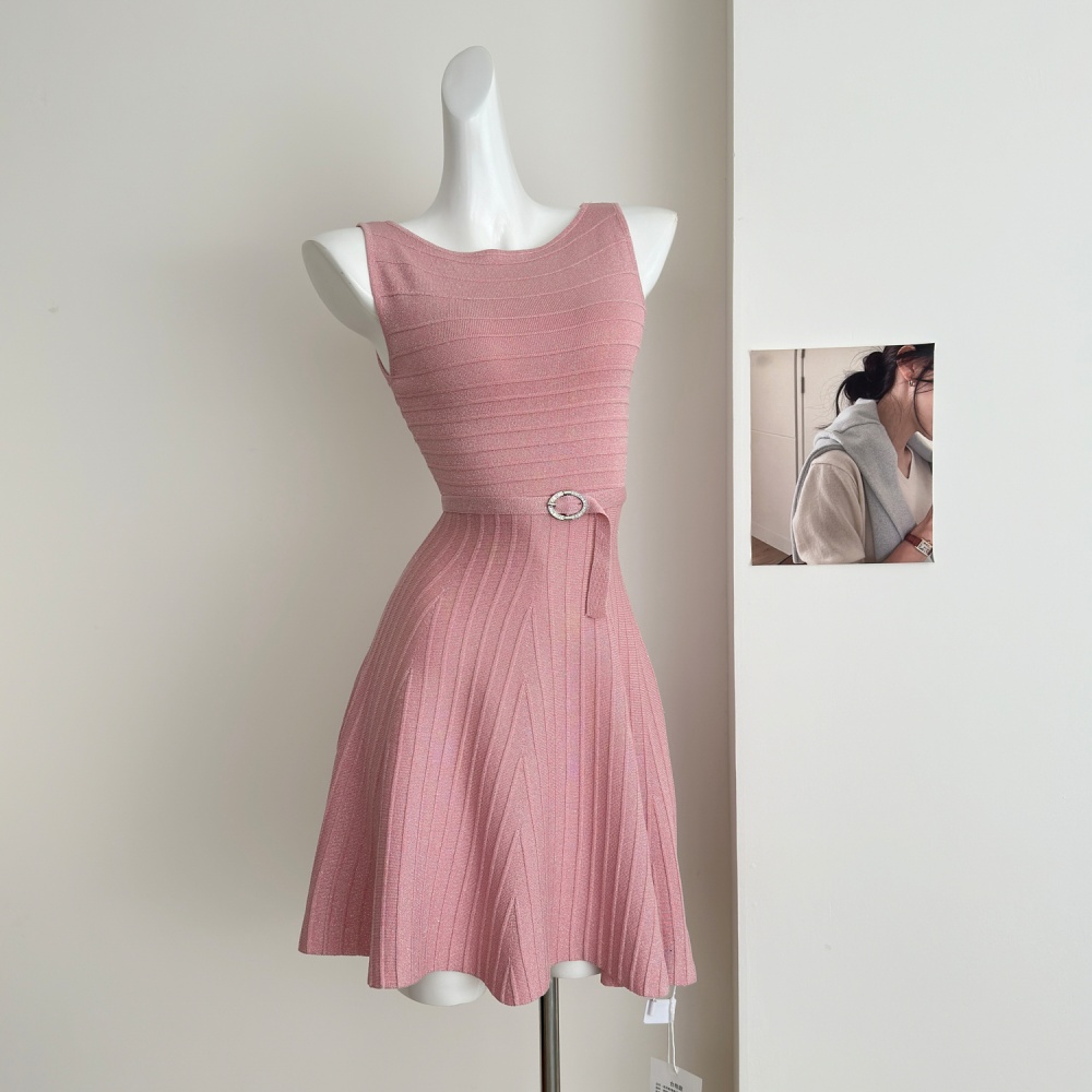 Knitted fashion dress pit stripe sleeveless dress
