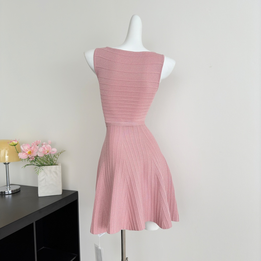 Knitted fashion dress pit stripe sleeveless dress