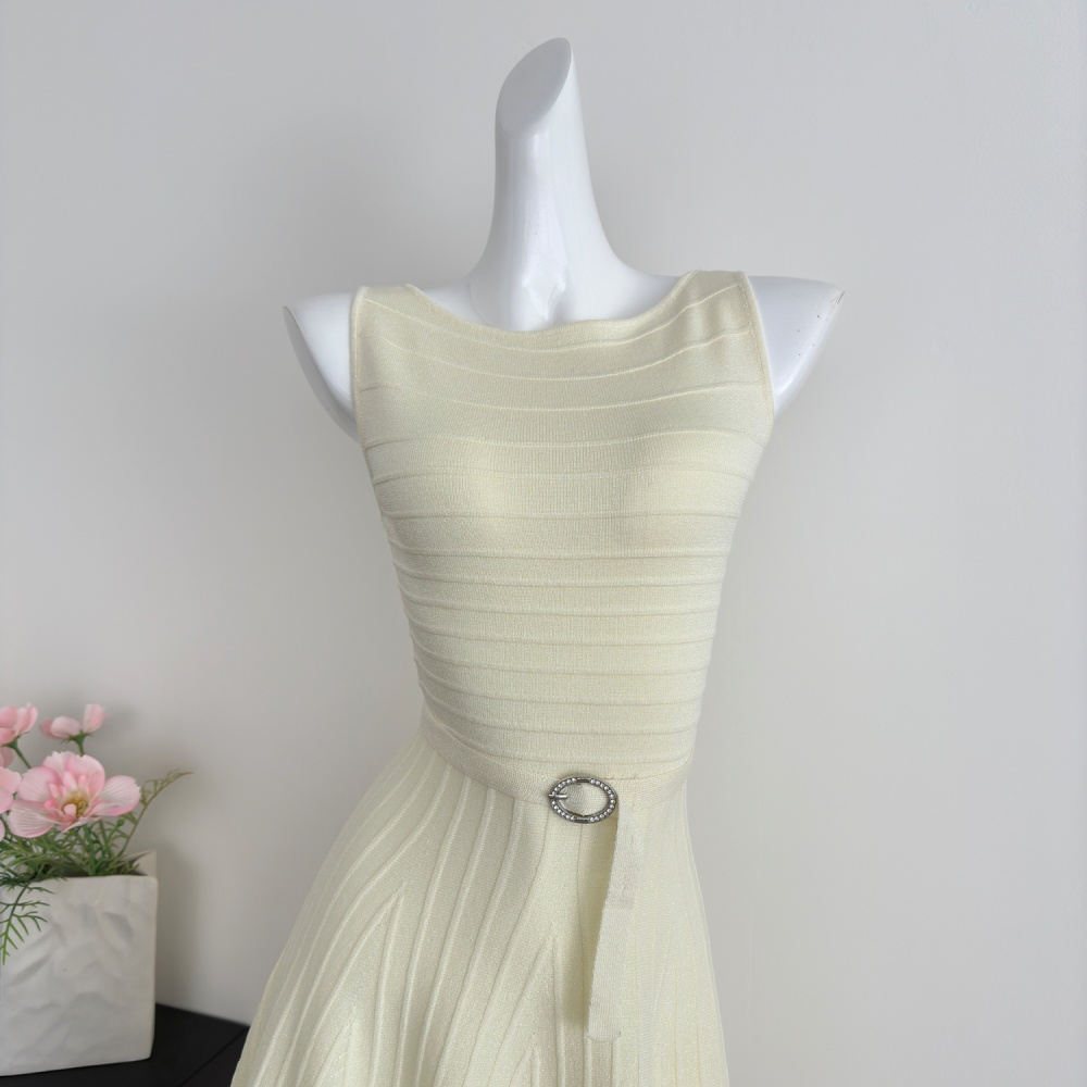 Knitted fashion dress pit stripe sleeveless dress