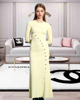 Long sleeve knitted long dress single-breasted dress for women