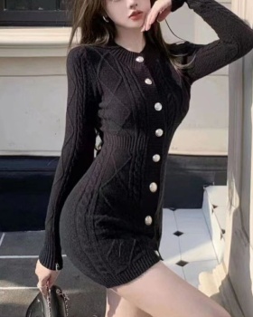 Korean style single-breasted dress for women