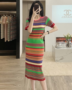 Stripe refinement round neck straight dress for women